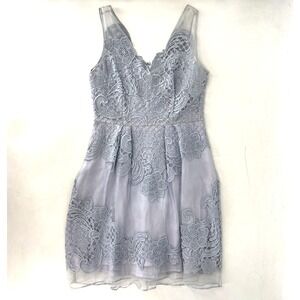 Yoana Baraschi Anthropologie Embroidered Organza Silk Lace Dress Blue sz 4 FLAWS